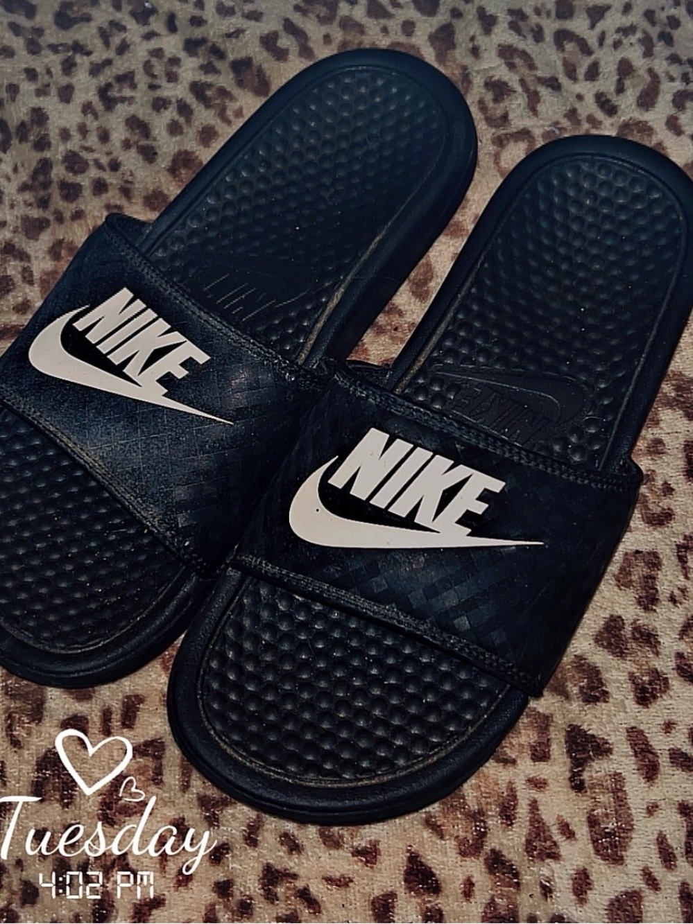 Nike Black Slides with White Nike Swoosh